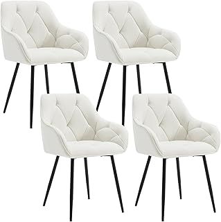 WOLTU Set of 4 Dining Chairs Kitchen Chairs Upholstered Living Room Chair with Backrest, Armrests, Metal Legs, Ergonomic Chair for Lounge, Office, Dressing Table, Velvet, Cream