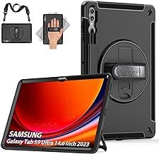 Samsung Galaxy Tab S10 S9 S8 14.6 Case: Miesherk Military Protective Kickstand-S Pen Holder-Hand Strap-Black