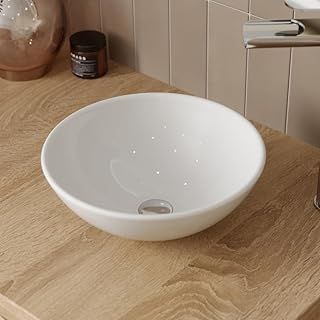 Affine® Countertop Basin for Bathroom and Cloakroom Hand Wash Basins Sink Modern White Gloss Round, 280 x 280mm
