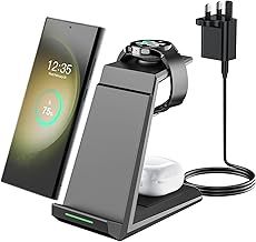Wireless Charging Station for Samsung - NANAMI 3 in 1 Wireless Charger for S24 Ultra S23 S22 Z Fold Flip 5, Induction Charging Stand for Multiple Devices Galaxy Buds Watch 7/6[Only for Samsung Watch]