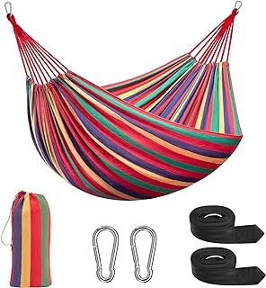 Signstek Hammock Garden Camping Swing Portable 2 Person Outdoor 190 x 150 cm Beach Travel sleeping Canvas 150kg Load Capacity (Red)