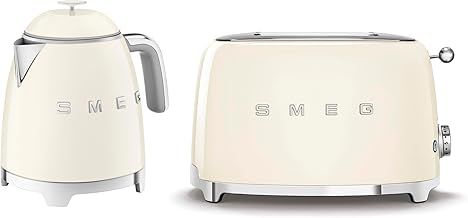 Smeg 50’s Style Retro Range Breakfast Set, 0.8L 1400W Mini Kettle and Multi-Functional Control 2-Slice 950W Toaster, Cream, KLF05CRUK/ TSF01CRUK