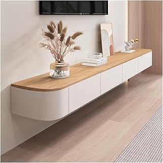 Floating tv unit Floating TV Cabinet Wall Mounted Home Storage Cabinet With Doors Entertainment Media Console Solid Wood Modern Living Room Round Corner (140cm)