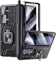for Samsung Galaxy Z Fold 5 Case with S Pen Holder [Hinge Protection][Slide Camera Cover][360° Ring Magnetic Stand][Built-in Screen Protector] Heavy Duty Protective Phone Cover Black