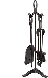5pc Black Slindon Fireside Companion Set - Indoor Fireplace Wood Burner Accessories Tools Metal Iron Poker Brush Shovel Tongs