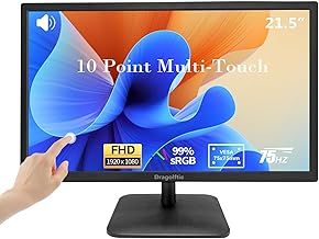 Dragolftie Touchscreen Computer Monitor 21.5 Inch FHD 1920x1080P, Built-in Speakers, VESA Supports, 10-Points Touch Screen PC Display with Type-B HDMI VGA Port, 75Hz Desktop Touch Display, Black