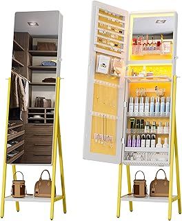 LED Mirror Jewellery Cabinet, 63” Full Length Mirror with Storage, Lockable Standing Jewellery Organiser with Large Storage Capacity Black