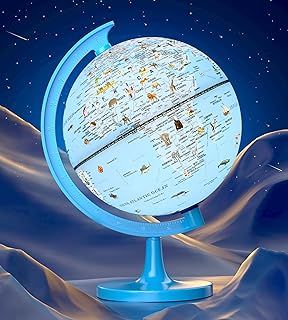 Illuminated Animal Globe for Kids - USB Powered Educational Toy with Unique Animal Pictures - 20cm Diameter (Blue)