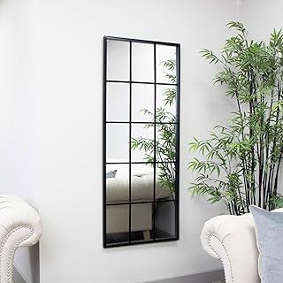 Melody Maison Extra Large Matt Black Window Mirror 59cm x 144cm for Hallway, Living Room, Bedroom, Garden