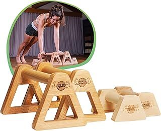 WOODPOWER - PowerBars, Wooden Parallettes Push Up Bars, Joint-Friendly Beech Wood Calisthenics Equipment for Home, Durable Handstand Trainer Push Up Handles for Floors