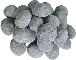 Fireplace Ceramic Pebbles 24 pieces, round lava pebbles, gas logs, for indoor and outdoor fireplaces and fire pits, decorative landscaping stones(Grey)
