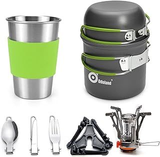 Odoland Camping Cookware Kit, Outdoor Cooking Set Non Stick Pot and Pans Lightweight Backpacking Hiking Utensil Gear for 1 to 2 People Traveling Trekking and Camping