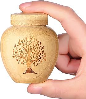 Bamboo Mini Urns for Human & Pet Ashes - Keepsake Set with Tree of Life Pattern, Holds Up to 6.1 Cubic Inches