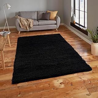 Rugs4Sale 5cm Thick Pile Shaggy Modern Area Rugs Living Room Home Decor Rug | Ideal For Bedroom, Hall, Kids Baby Room, Indoor & Outdoor Rugs Hallway Runners Carpet Mat(Black 40x60cm)
