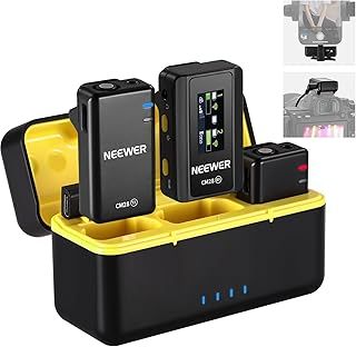 Neewer CM28 Professional Wireless Lavalier Microphone for Camera/PC/Compatible with iPhone Android, with Charging Case, Noise Canceling, 4GB Storage for 9hrs Recorder, Max 200m (656ft) Transmission