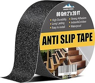 Amazing Works Anti Slip Tape - 5cm*6m Heavy Duty Grip Tape, Grip Tape Grit Non Slip for Stairs Outdoor/Indoor, Waterproof High Traction Stairs Non Skid Treads - Black