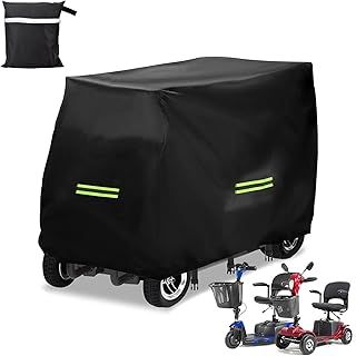 Mobility Scooter Cover, Heavy Duty 420D Oxford Fabric Electric Scooter Rain Cover, Waterproof Anti-UV,Elastic Strap and Reflective Strips, 3 Buckles with Storage Bag (124 * 58 * 99cm)