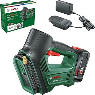 Bosch Home and Garden Electric Air Pump/Air Compressor UniversalPump 18V (1x 2,0 Ah Battery; 18 Volt System; for Car, Motorcycle and Bicycle Tyres; 150 PSI; 10.3 Bar; in Carton Packaging)