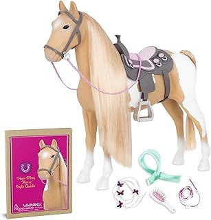 Our Generation Palomino Paint Horse – 20-inch Toy Hairplay Horse Featuring Long Blonde Mane and Tail – Includes 6 Piece Accessory Set