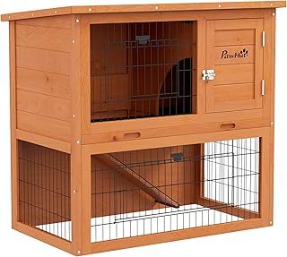 PawHut Wooden Rabbit Hutch, Antiseptic Outdoor, for 1-2 Rabbits - Orange