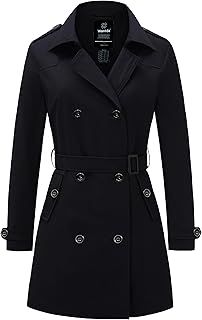 Wantdo Women's Shoulder Epaulets Belted Trench Coat Windproof Button Fastening Coats Double-Breasted Slim Fit Jackets