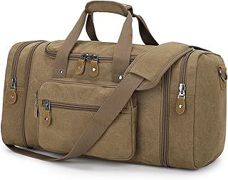 Gonex Expandable Canvas Holdall Bag for Men, 50L / 60L Large Duffel Bag for Men with Multi-Pockets, Overnight Weekend Bag, Unisex Holdall Travel Duffle Bag, Weekender Bag for Men & Women, Coffee