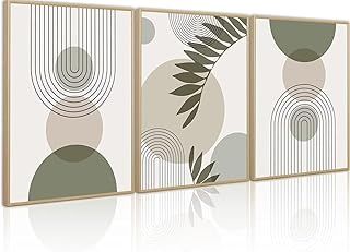 PWAAHDC Sage Green Framed Canvas Wall Art Set of 3 - Large Boho Abstract Prints for Hallway, Stairs, Bedroom, and Living Room Walls - 16"x24" (40x60cm)