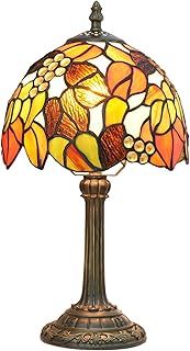 Blivuself Tiffany Stained Glass Table Lamp Orange Grape Bedroom Bedside Reading Desk Light for Office Dormitory Bar Decorate Retro Style Unique Cute Accent Decor Cottage 8" Village Nightstand Lamps