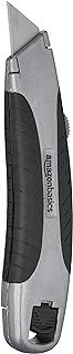 Amazon Basics Soft Grip Retractable Box Cutter with 3 Replaceable Blades, Black/Silver