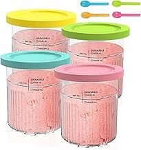 4 Pcs Ice Cream Tubs for Ninja CREAMi Deluxe NC500 NC501 UK Series, 24 oz Pint Containers with Lid for Ninja Ice Cream Maker Accessory Includes 4 Spoons