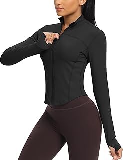 QUEENIEKE Women's Cropped Running Jackets - Zip Up Lightweight Athletic Yoga Gym Tops BBL Jacket with Thumb Holes