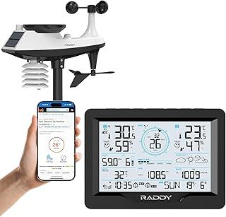 Raddy MN6 Wi-Fi Weather Station, 15-in-1 Wireless Weather Station for Indoor Outdoor, Temperature Humidity Monitor with Air Pressure, Rain Gauge, Wind Speed, UV, Weather Forecast