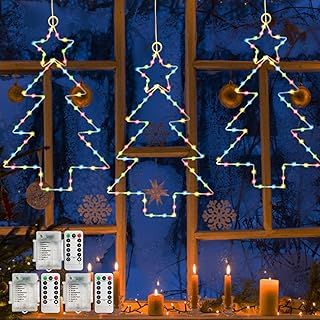 Christmas Window Lights 3 Packs Battery Operated Star Christmas Lights with 8 Modes & Remote 45 LED Window Warm Light for Party Indoor Outdoor Window Xmas Decoration(Multi-Color)