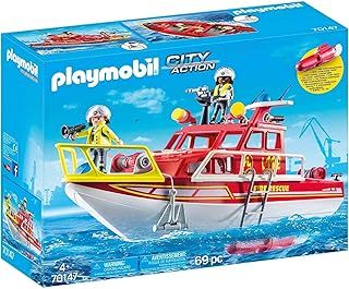 Playmobil 70147 City Action Floating Fire Rescue Boat with UnderWater Motor, Fun Imaginative Role-Play, PlaySets Suitable for Children Ages 4+