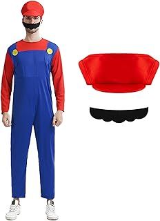 Costume Adults, Costume with Bodysuit Hat Beard, Fancy Dress Men Carnival Halloween Cosplay Costume for Boy Girl kids Adult(Red-Adult XL)