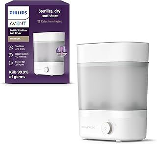 Philips Avent Premium Baby Bottle Steriliser and Dryer, Removes 99.9% of Bacteria, Chemical Free, Capacity 6 Bottles/Teats/Accessories, Model SCF293/01