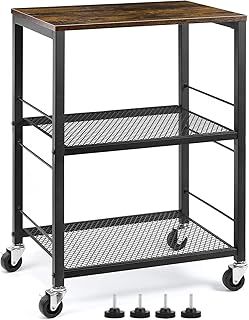 LIANTRAL 3 Tiers Rolling Cart, Brown Kitchen Carts on Wheels, Multifunctional Utility Storage Cart, Microwave Stand Bar Cart for Home Office