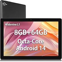 Tablet 10 Inch Android 14 Tablets with 1280x800 HD IPS Touchscreen Octa-Core Processor 8 GB RAM + 64 GB ROM (Expand to 1 TB) 5 MP + 8 MP Dual Camera 5000 mAh Battery (Black)