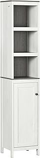 Tall Bathroom Storage Cabinet, Freestanding Tower Cabinet with 3 Open Shelves and Adjustable Shelf, Antique White