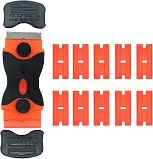 Plastic Scraper with 10 Replacement Blades, Multi-Purpose Window Scraper and Hob Scraper for Removing Stickers, Decals, Glue from Glass, Floors, Ceramic Surfaces, Easy Grip Handle,