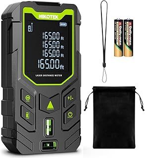 Laser Measure Device, Laser Distance Meter IP54 Portable Digital Measurement Tool Range Finder with Bubble Levels and 4 Line Black LCD Display (2*Battery Include)