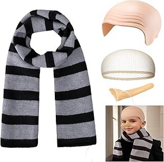 iZoeL Movie Fancy Dress For Kids Adults World Book Day Fancy Dress World Book Day Costumes Wbd Fancy Dress Bald Cap And Striped Scarf Long Nose For Book Week Storybook Character Outfit Kit