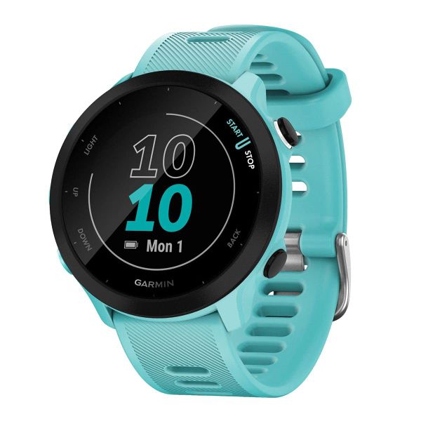 Garmin Forerunner 55, 42mm GPS running smartwatch, easy to use, lightweight, training guidance, safety & tracking features, up to 14 days battery life, Aqua