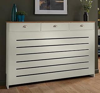 DuraTherm® Radiator Cover Cream Painted MDF Cabinet Horizontal Slat Storage Drawers & Shelf, Radiator Cabinets for Office Hallway Living Room Bedroom, Large (H: 150cm / W: 96cm / D: 19cm)