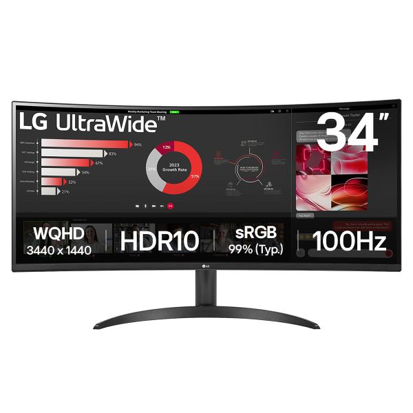 LG UltraWide Curved PC Monitor 34WR50QK, 34 inch, 1440p, 100Hz, 5ms Response Time, VA Panel, Smart Energy Saving, Displayport, HDMI