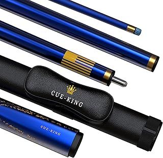 Cue-King Premier Pool Cue 58” 20oz 2 Piece with 10.5mm Premium Tip Finished in Gloss Blue with Pro Leather Cue Case Included, Pool Cue Stick, Professional Pool Cue