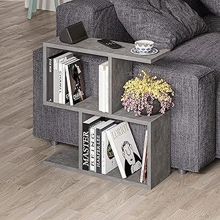 HOCUS PICUS 2 Tier Storage End Side Table | Versatile C Table | 60x60x19.5cm | Shelves Organizer | Office Living Room | End Desk Stand Display (Retro Grey)