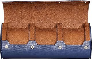 ROTHWELL Watch Roll Travel Case for 3 Watches | Tough Portable Protection, Fits All Wrist Watches & Smart Watches Up to 50mm (Blue/Tan)