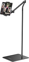 AboveTEK Tablet Floor Stand, Stylish Adjustable iPad Floor Stand, Aluminum 360° Rotation Tablet & Phone Holder for Sofa Bed, Compatible w/ 4.7"-13.5" Device (Black)