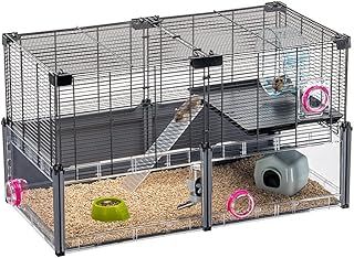 Ferplast MULTIPLA HAMSTER Hamster Cage - Customizable Multi-Level Design - Interactive Transparent Base - Exercise Wheel & Accessories - Tubes Connect&Play - 72.5x37.5xh42cm